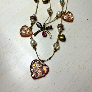 Betsey Johnson pink heart gold tone necklace